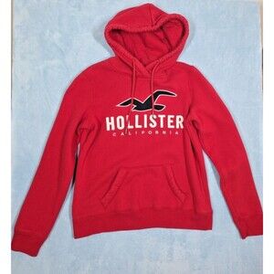 Hollister California Red Embroidered Logo Pullover Fleece Hoodie sz XS 90s Y2K